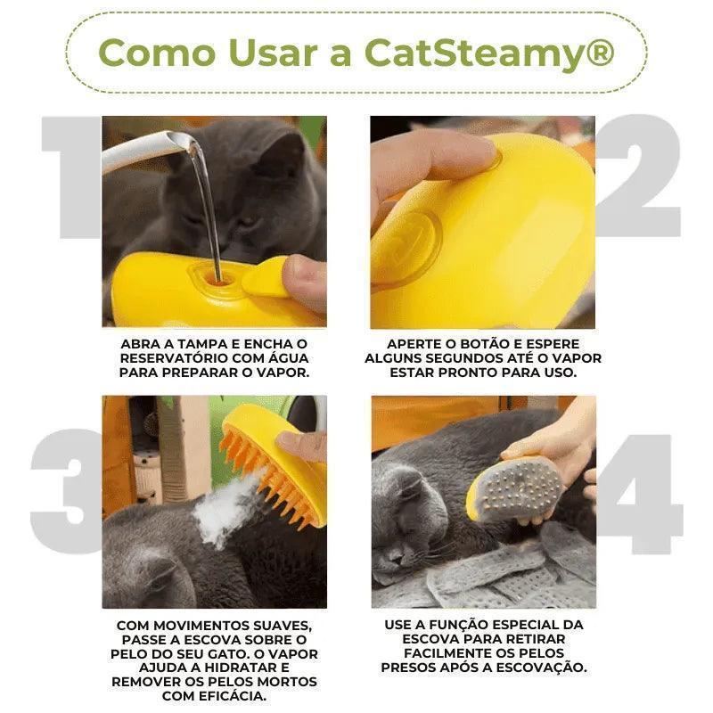 Escova a Vapor Recarregável para Gatos – Limpeza Profunda e Conforto.